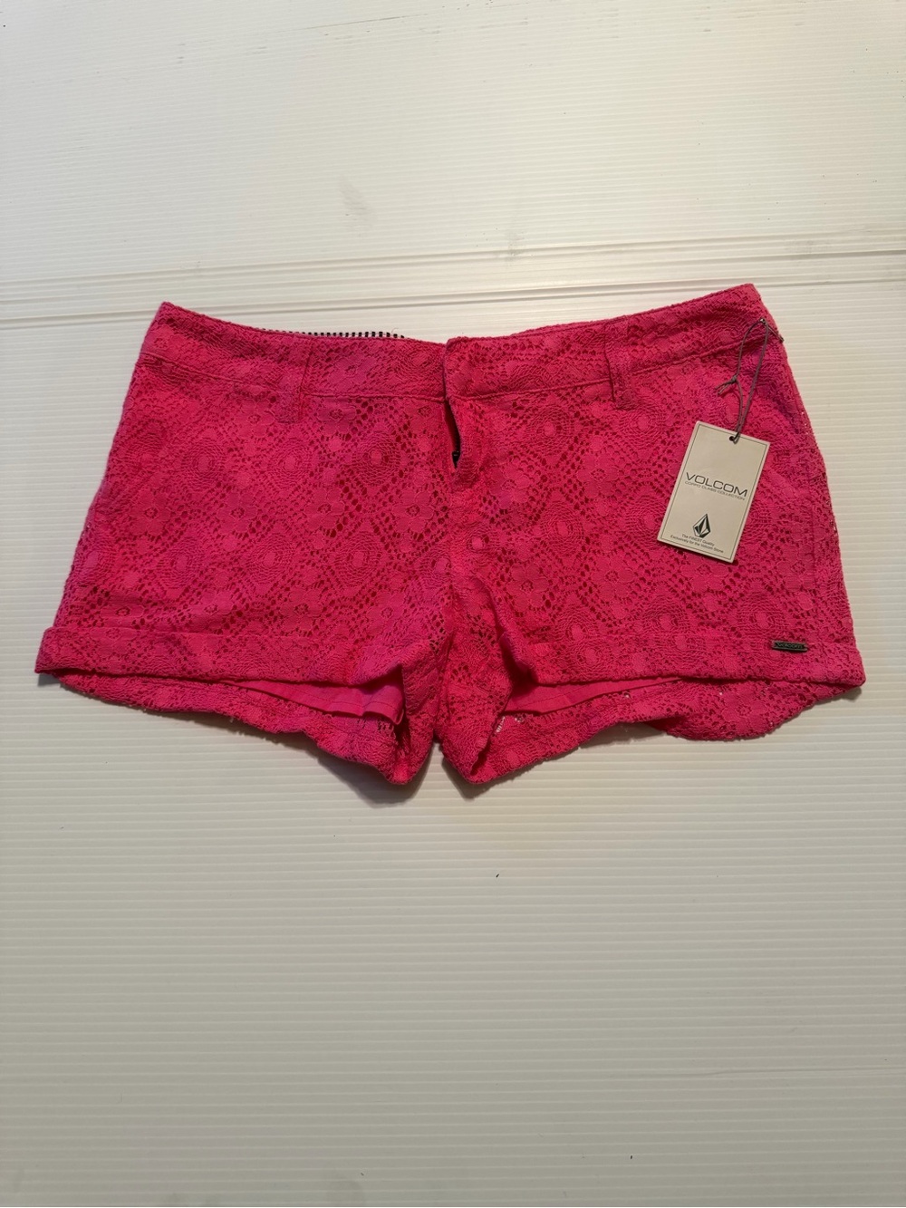 NWT Volcom Women's Bright Pink Lace Bike Shorts